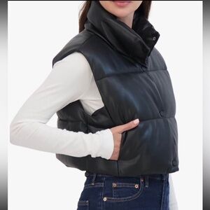 Sebby Cropped Faux Leather Vest — Black — Medium — NWT